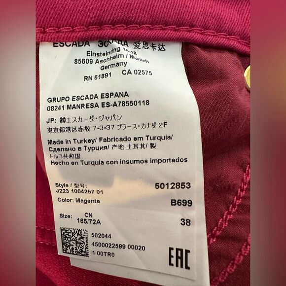 Escada Munich Gold Tag Womens Magenta Hot Pink Jeans Size 38 US 8-10 - Picture 12 of 15